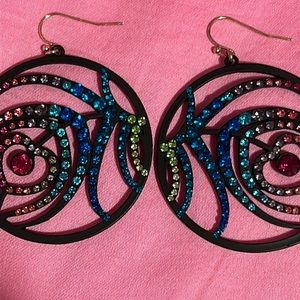 Rare NWOT Betsey Johnson Peacock Feather Drop Earrings